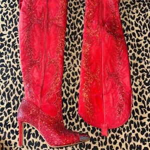 Gianni Bini Red Glitter Knee-High Boots